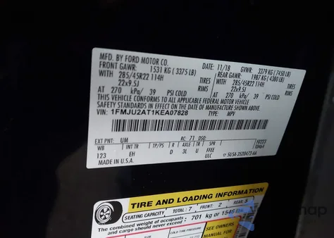 2019 Ford Expedition Limited from USA, damaged, VIN 1FMJU2AT1KEAO7828